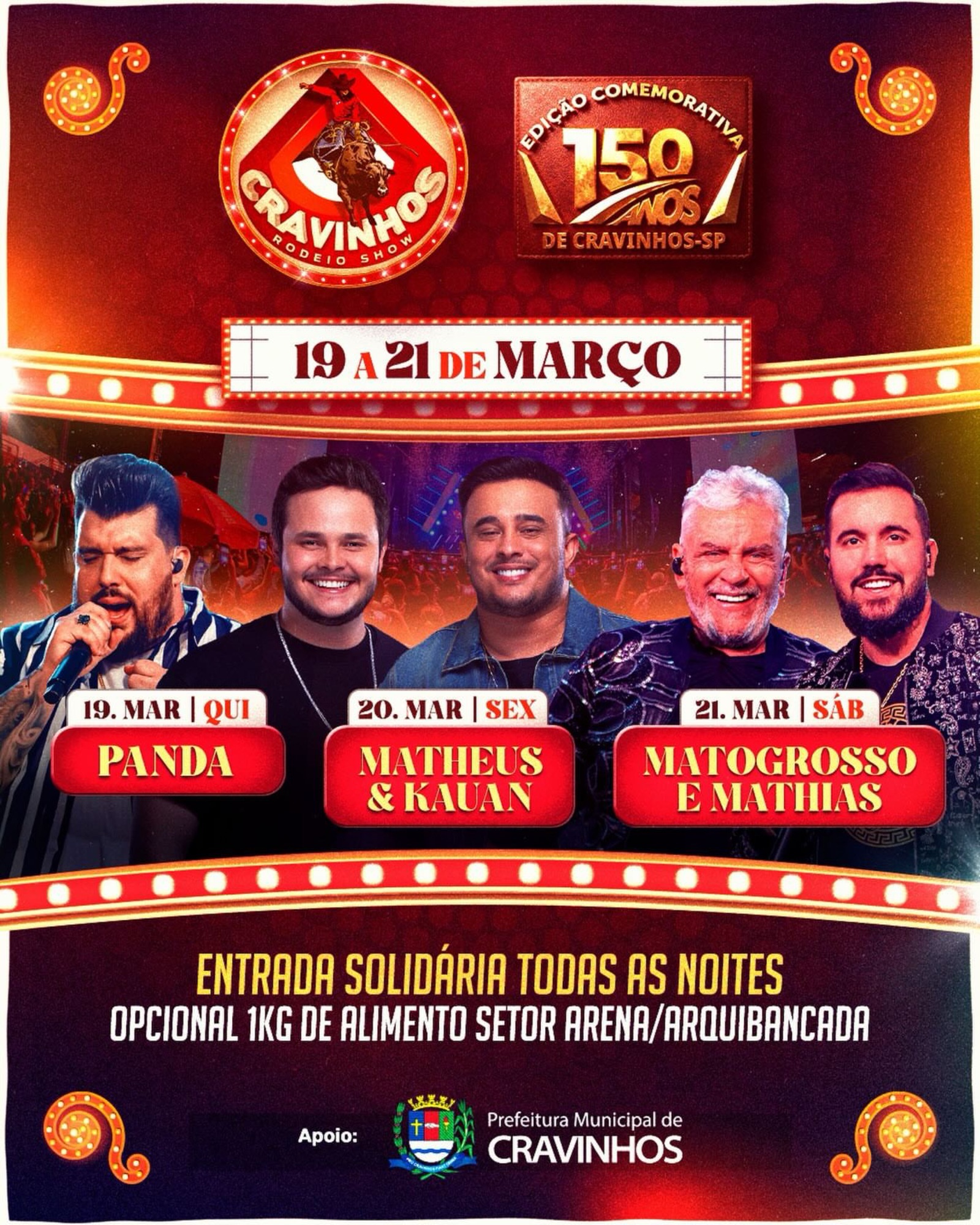 Cravinhos Rodeio Show celebra 150 anos da cidade com programação especial e grandes nomes do sertanejo